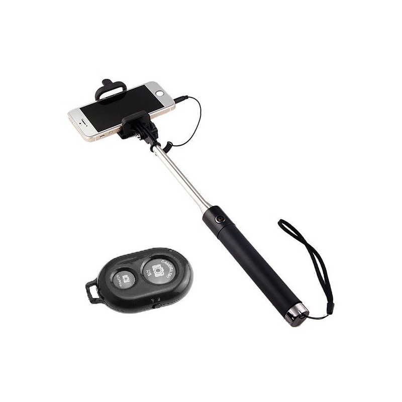 Perche télescopique selfie Bluetooth avec Télécommande / Noir