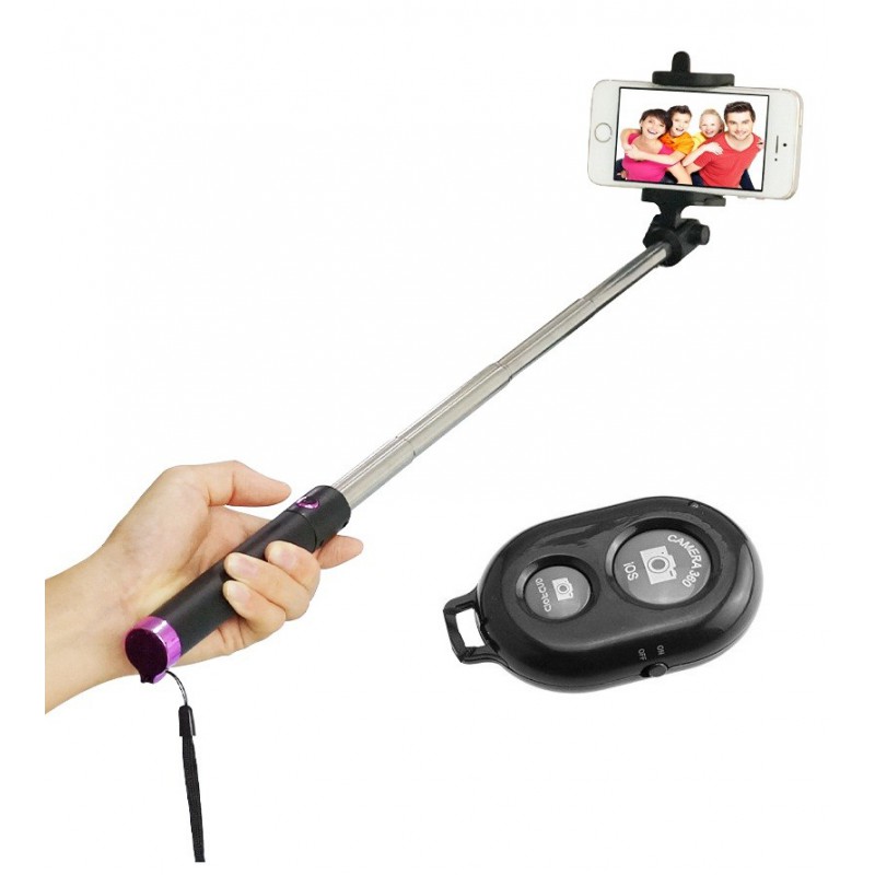 Perche télescopique selfie Bluetooth avec Télécommande / Violet