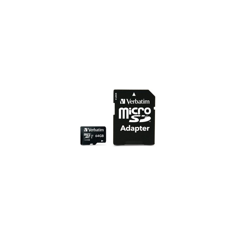 Carte Mémoire Verbatim Pro U3 Micro SDHC 64 Go Class 10 avec Adaptateur