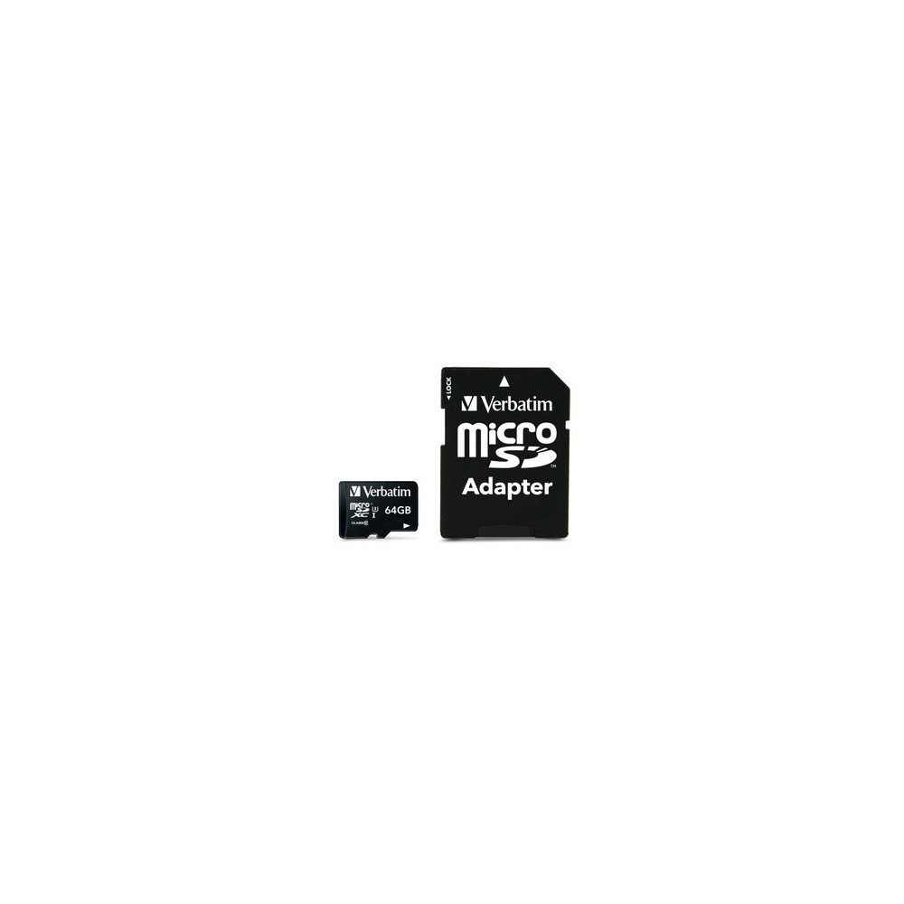 Carte Mémoire Verbatim Pro U3 Micro SDHC 64 Go Class 10 avec Adaptateur