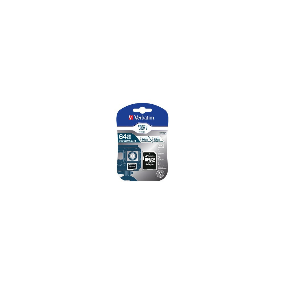 Carte Mémoire Verbatim Pro U3 Micro SDHC 64 Go Class 10 avec Adaptateur
