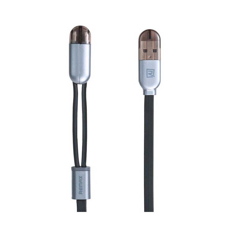 Câble Remax SameTime 2en1 USB vers MicroUSB/Lightning / Noir