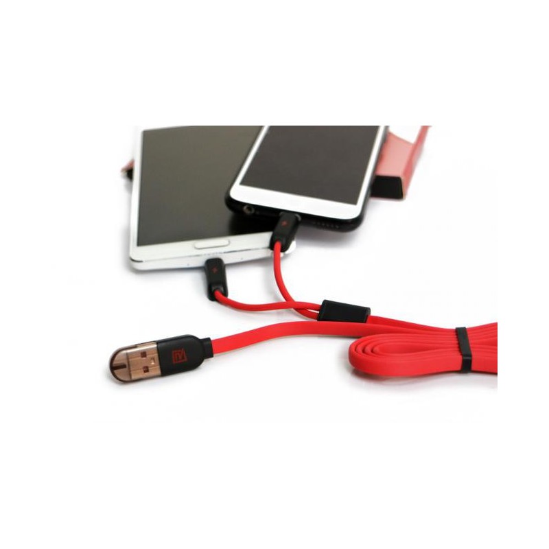 Câble Remax SameTime 2en1 USB vers MicroUSB/Lightning / Rouge