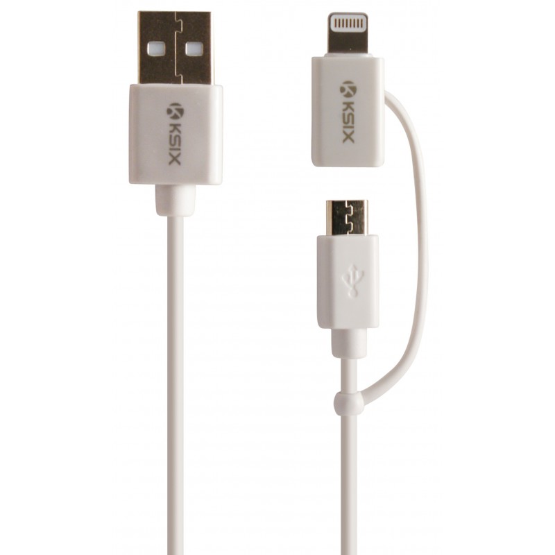 Câble KSix 2en1 USB vers Micro USB / Lightning / Blanc
