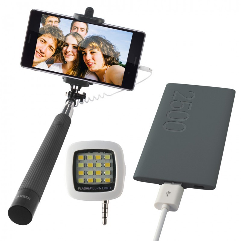 Pack Ksix : Selfie Stick + Selfie Flash + Power Bank
