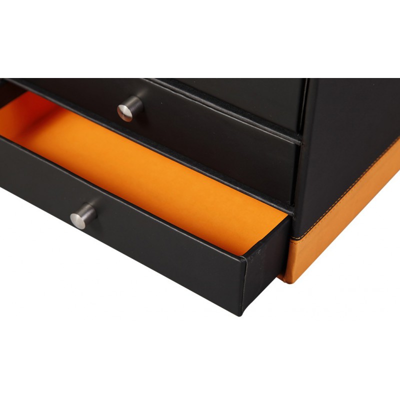 Trieur 4 tiroirs Rhodia en Simili cuir / Noir & Orange