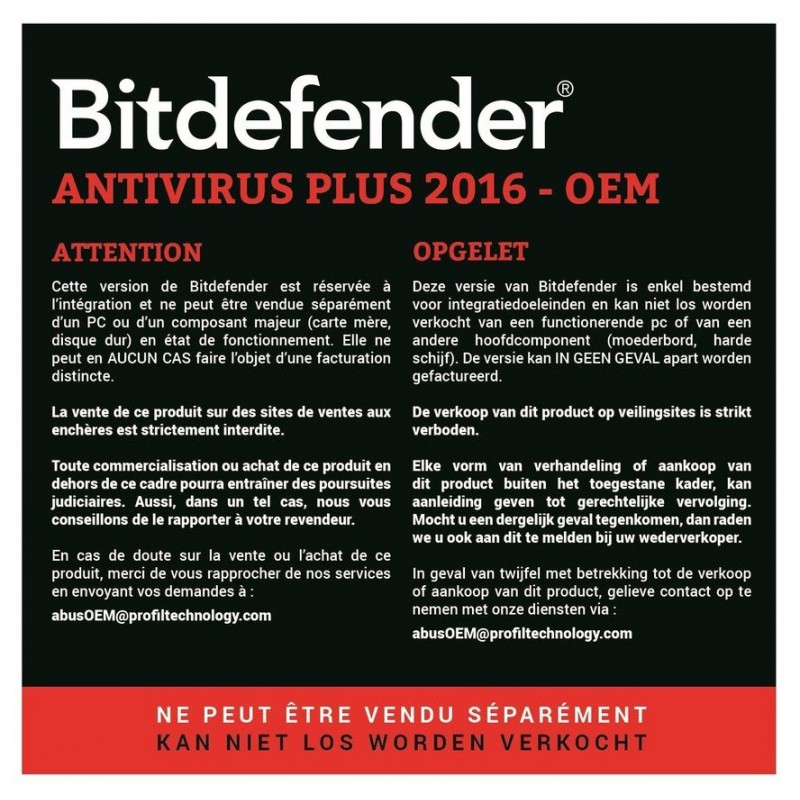 AntiVirus Plus Bitdifender 2016 OEM - 1 an / 1 Pc