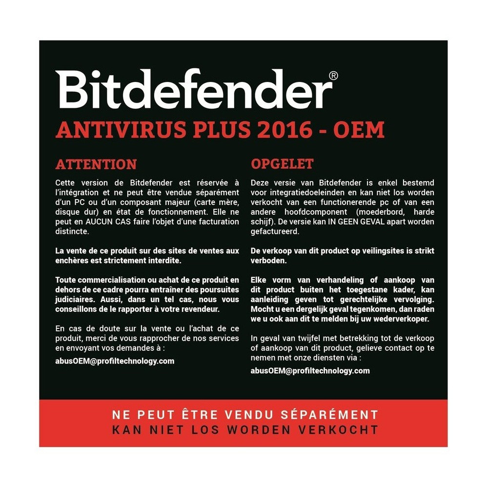 AntiVirus Plus Bitdifender 2016 OEM - 1 an / 1 Pc