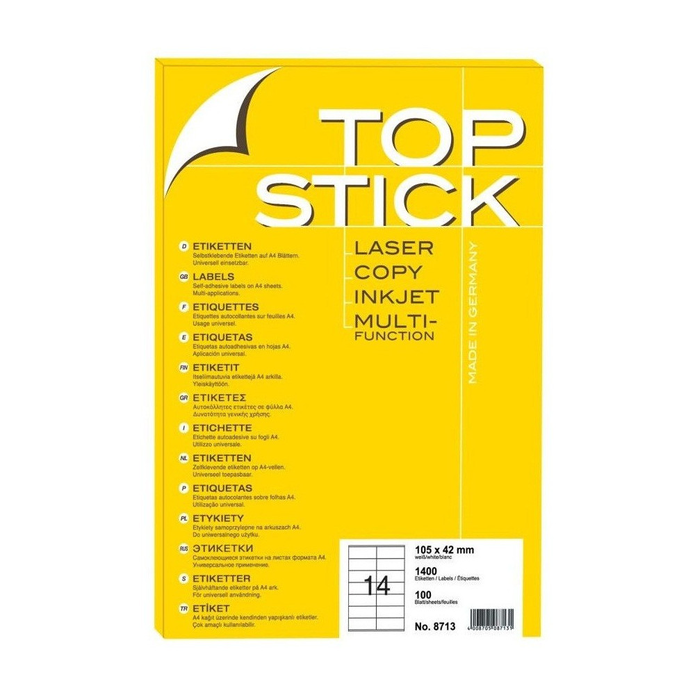 1400x Etiquettes HERMA TOP STICK A4/14 / 105 x 42 mm