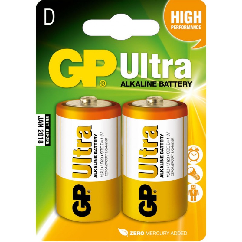 2x Piles GP Ultra Alkaline D LR20