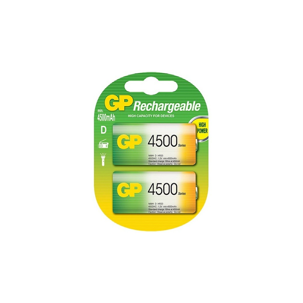 2x Piles GP Rechargeable NiMH D 4500 Series 4500 mAh