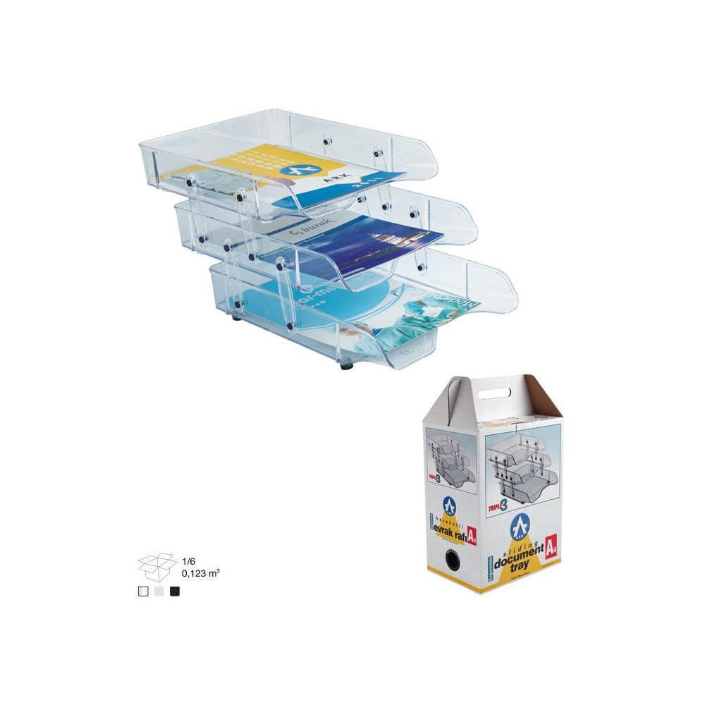 Corbeille à courrier en plastique 3 étages / Transparent