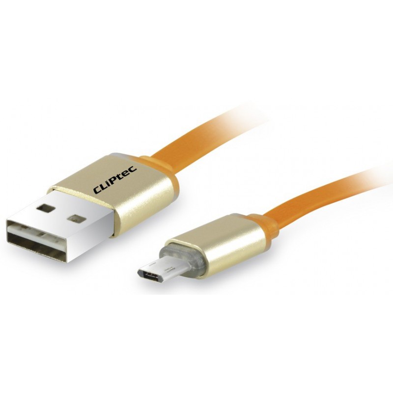 Câble plat CLiPtec TITANIUM II Reversible USB vers Micro-USB pour Smartphone / Orange