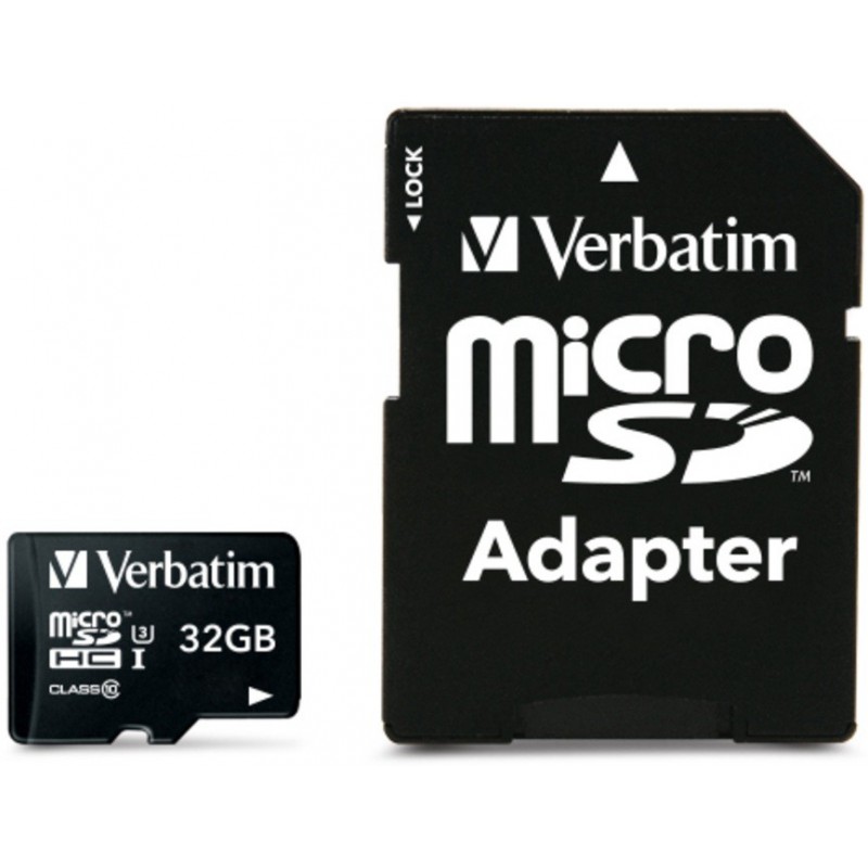 Carte Mémoire Verbatim Pro U3 Micro SDHC 64 Go Class 10 avec Adaptateur