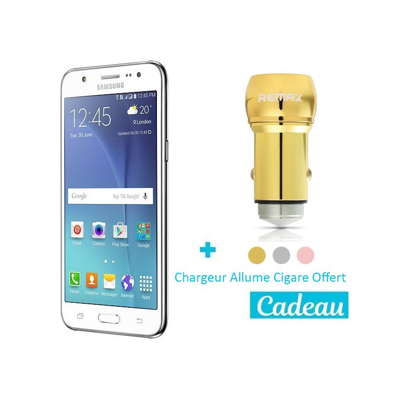 Téléphone Portable Samsung Galaxy J5 2016 / 4G / Double SIM / Blanc  + SIM Offerte + Chargeur Allume Cigare Offert