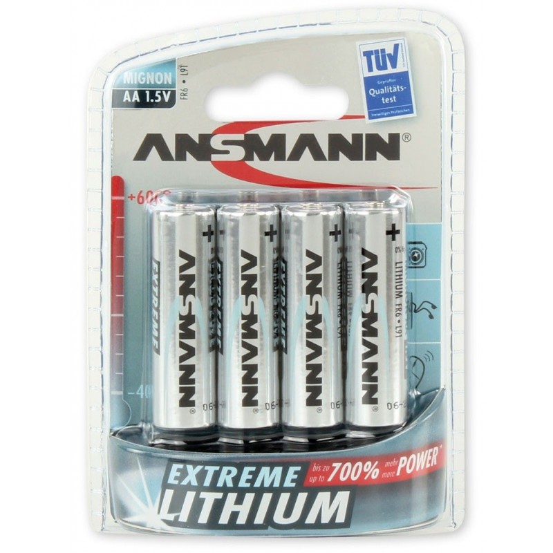 4x Piles Ansmann Extreme Lithium AA / FR6 / 1.5V