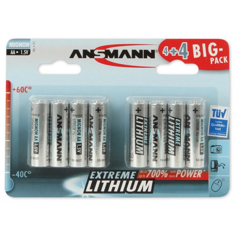 8x Piles Ansmann Extreme Lithium AA / FR6 / 1.5V