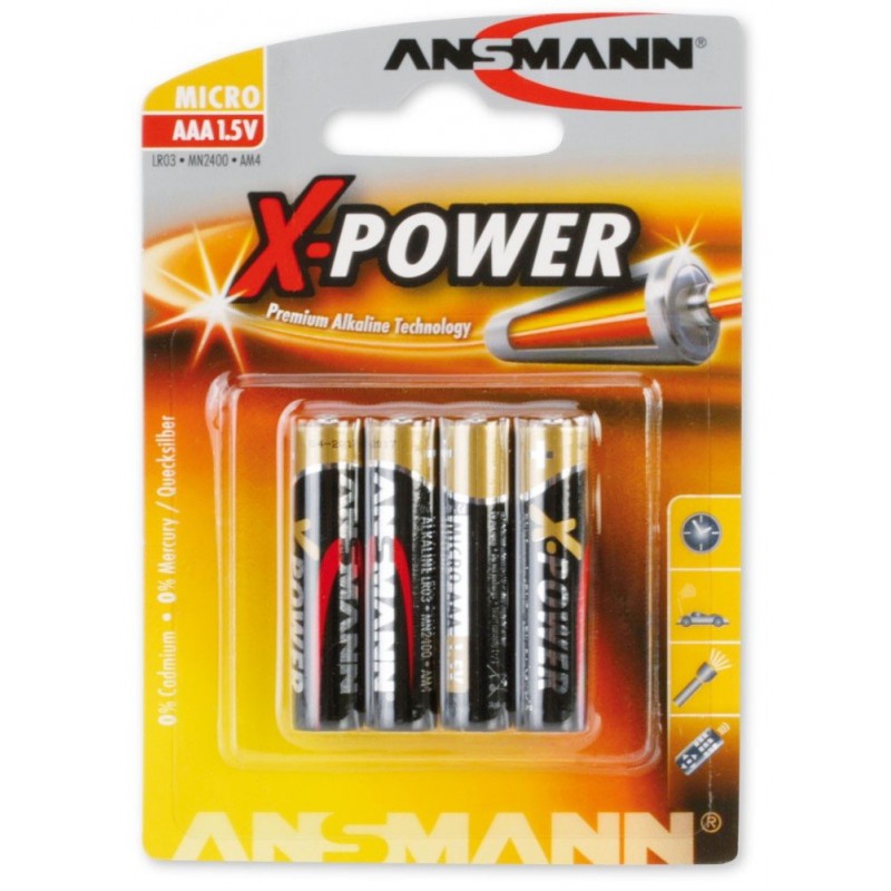4x Piles Ansmann X-Power Alcaline Micro AAA / LR03 / 1.5V