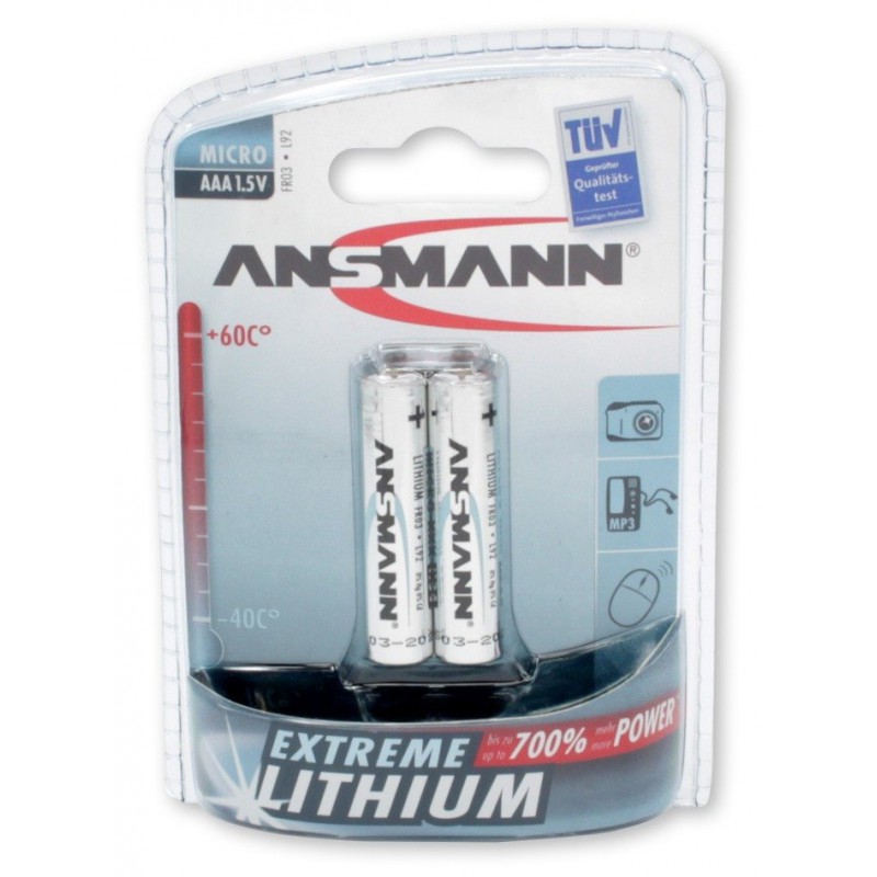 2x Piles Ansmann Extreme Lithium Micro AAA / FR03 / 1.5V