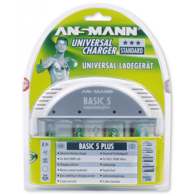 Chargeur Ansmann Basic 5 Plus pour 1-4 Micro AAA / Mignon AA / Baby C / Mono D et 1-2 9V E-Block