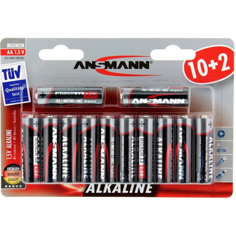 12x Piles Ansmann Alcaline Mignon AA 1.5V