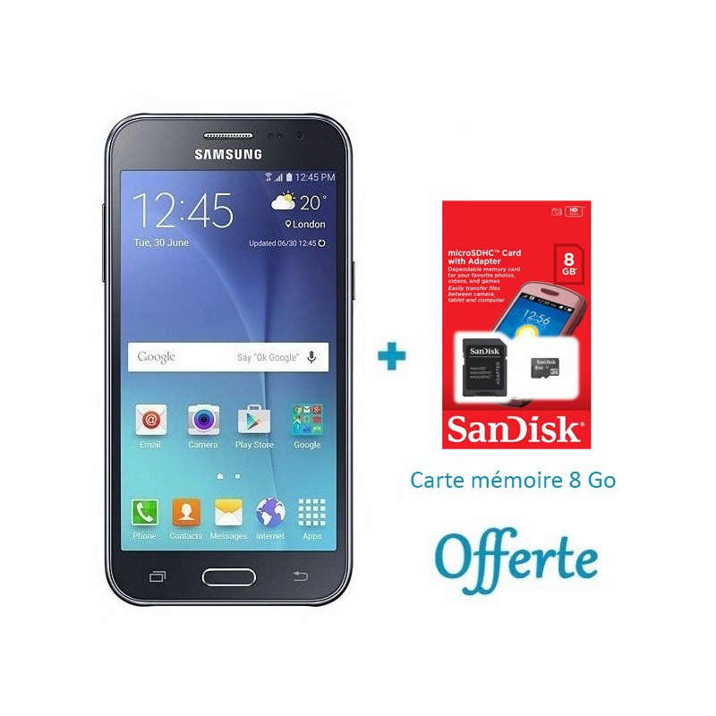 Téléphone Portable Samsung Galaxy J2 / 4G / Double SIM / Noir + SIM Offerte + Carte Mémoire 8Go