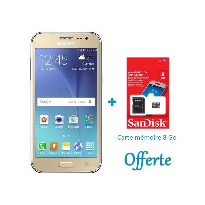 Téléphone Portable Samsung Galaxy J2 / 4G / Double SIM / Gold + SIM Offerte + Carte Mémoire 8Go