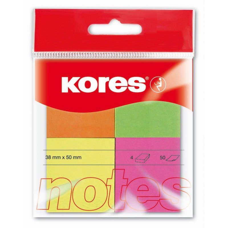 Papier-notes auto-adhésif Kores 40x50 mm / 4 couleurs