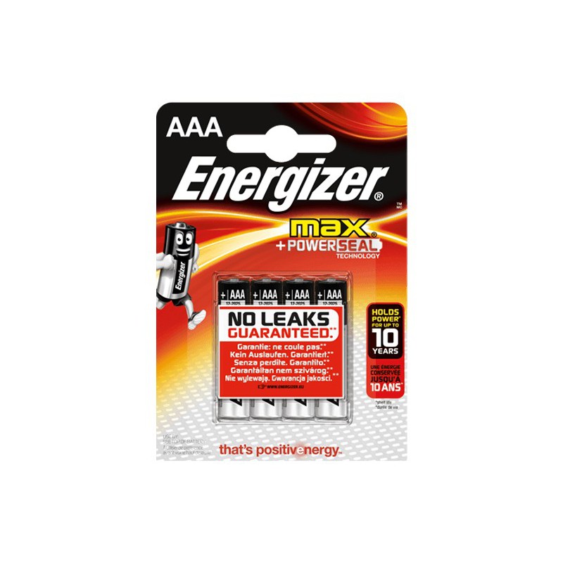4x Piles Energizer Max +Power Seal AAA
