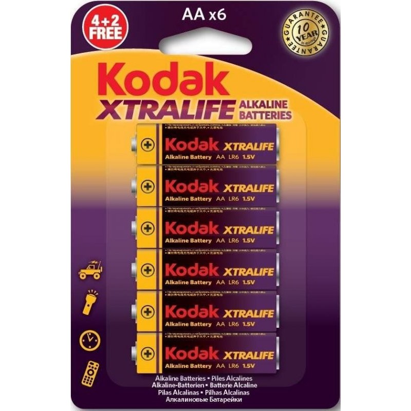 6x Piles Kodak XtraLife Alkaline AA
