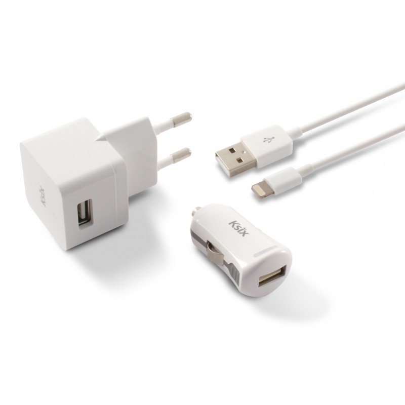 Chargeur KSix 3 en 1 USB vers Lightning / Blanc
