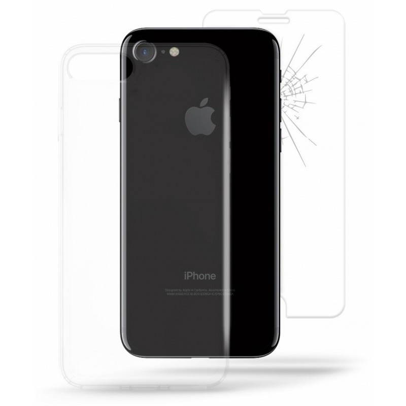 Etui en Silicone Puro + Protection Écran Verre Trempé pour iPhone 7