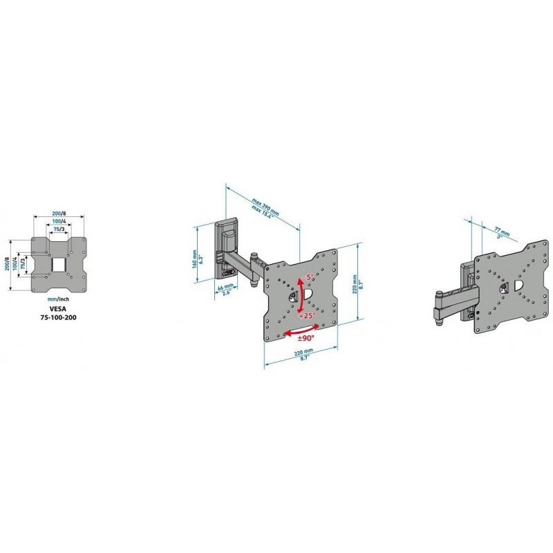 Support mural pour TV Meliconi CME EDR200 26"-40"