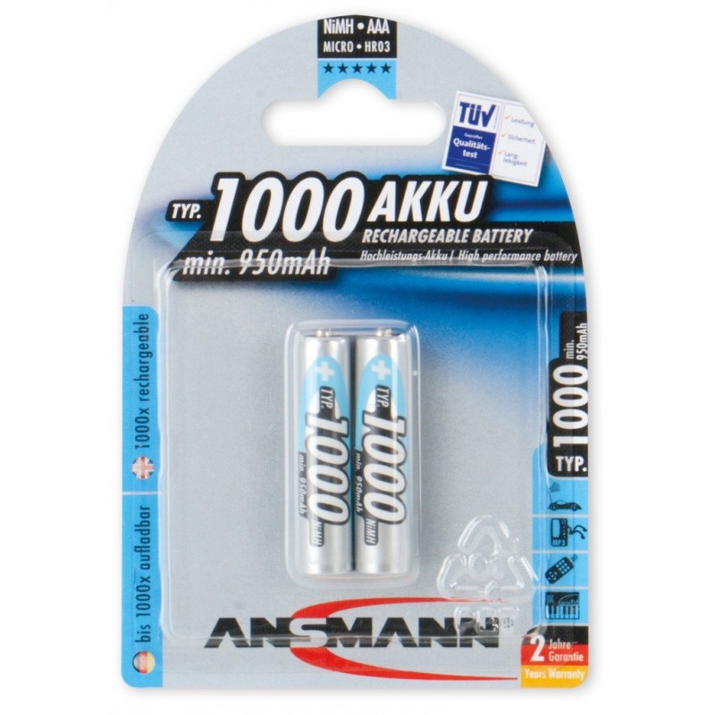 2x Piles Rechargeables Ansmann NiMH Micro AAA 950mAh