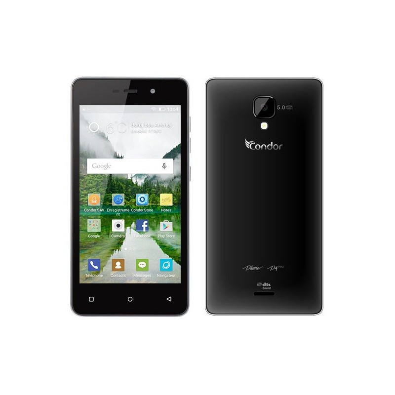 Téléphone Portable Condor Plume P4 Pro / LTE / Double SIM / Noir + Film + Coque + Flip-cover + Support + SIM Offerte