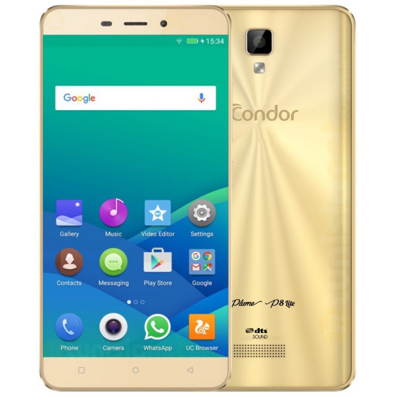 Téléphone Portable Condor Plume P8 Lite  / 4G / Double SIM / Gold + Film + Coque + Support + SIM Offerte