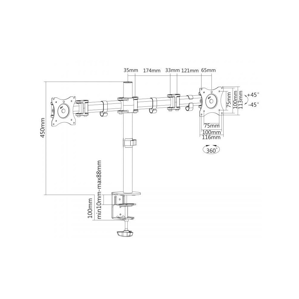 SUPPORT DE BUREAU POUR 2 MONITEURS LCD 13"-27"