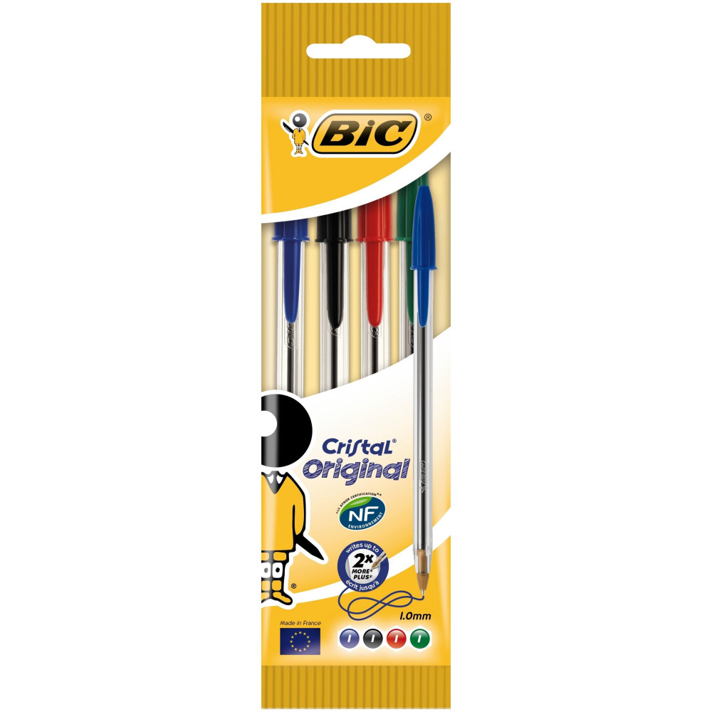 4x Stylos à bille BIC Cristal Medium 1mm / 4 Couleurs