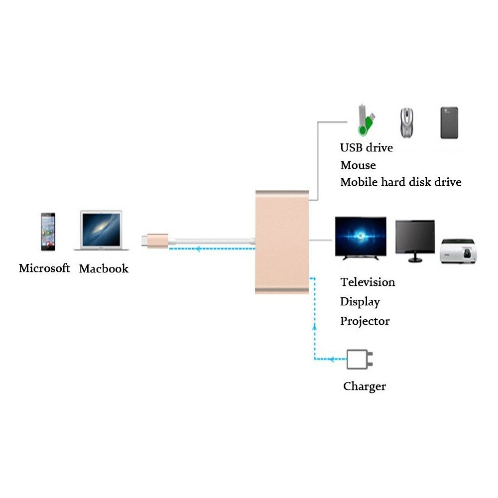 Adaptateur USB Type C vers HDMI / USB 3.0 / USB-C