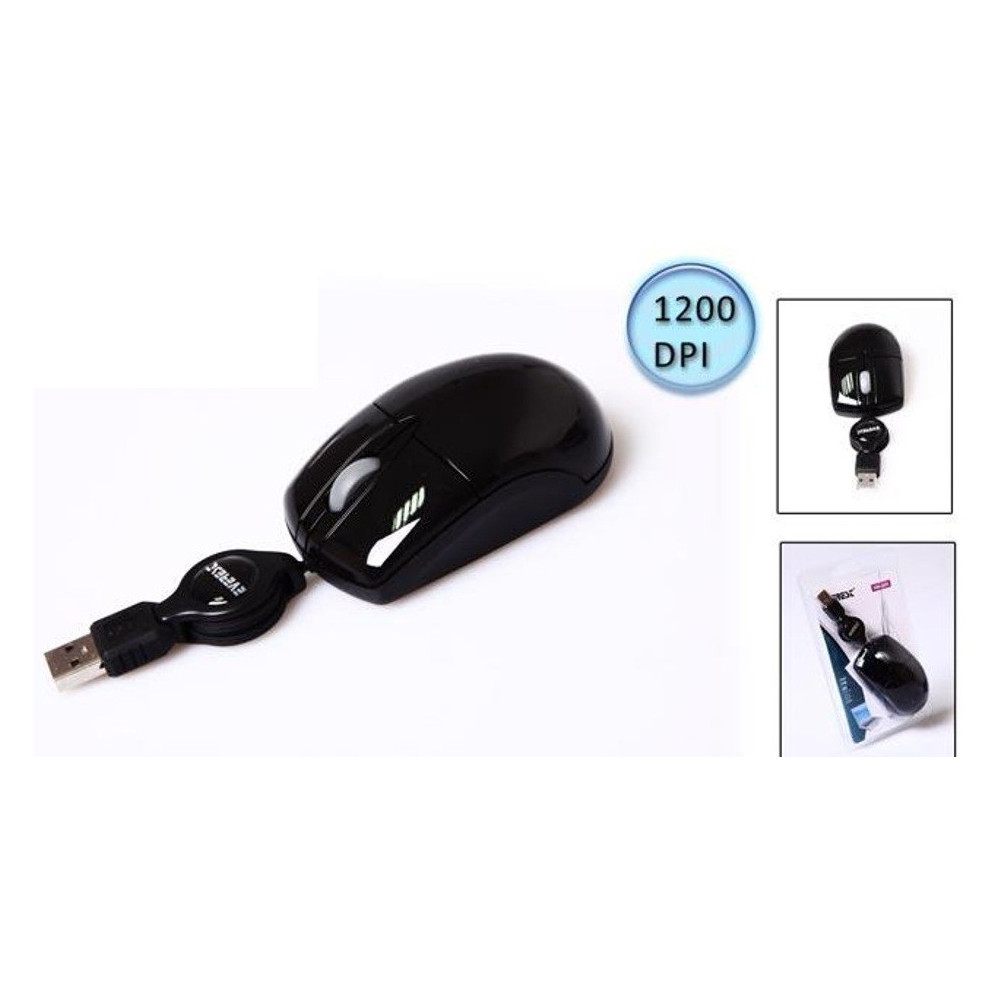 Mini Souris optique filaire rétractable Everest USB / Noir / 1200DPI