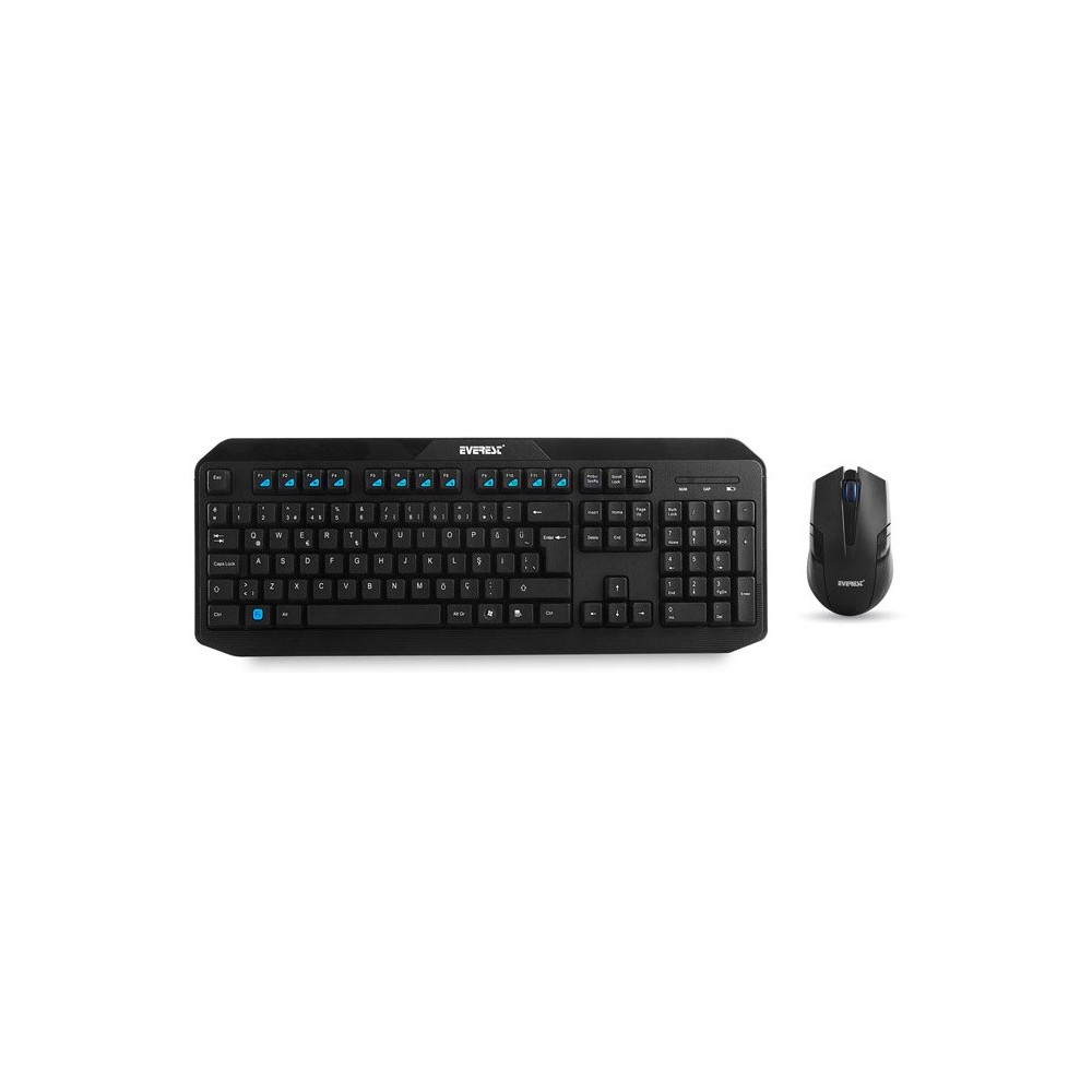 Ensemble Clavier Qwerty Multimédia & Souris Sans Fil Everest KM-8000