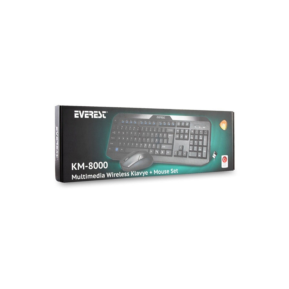 Ensemble Clavier Qwerty Multimédia & Souris Sans Fil Everest KM-8000