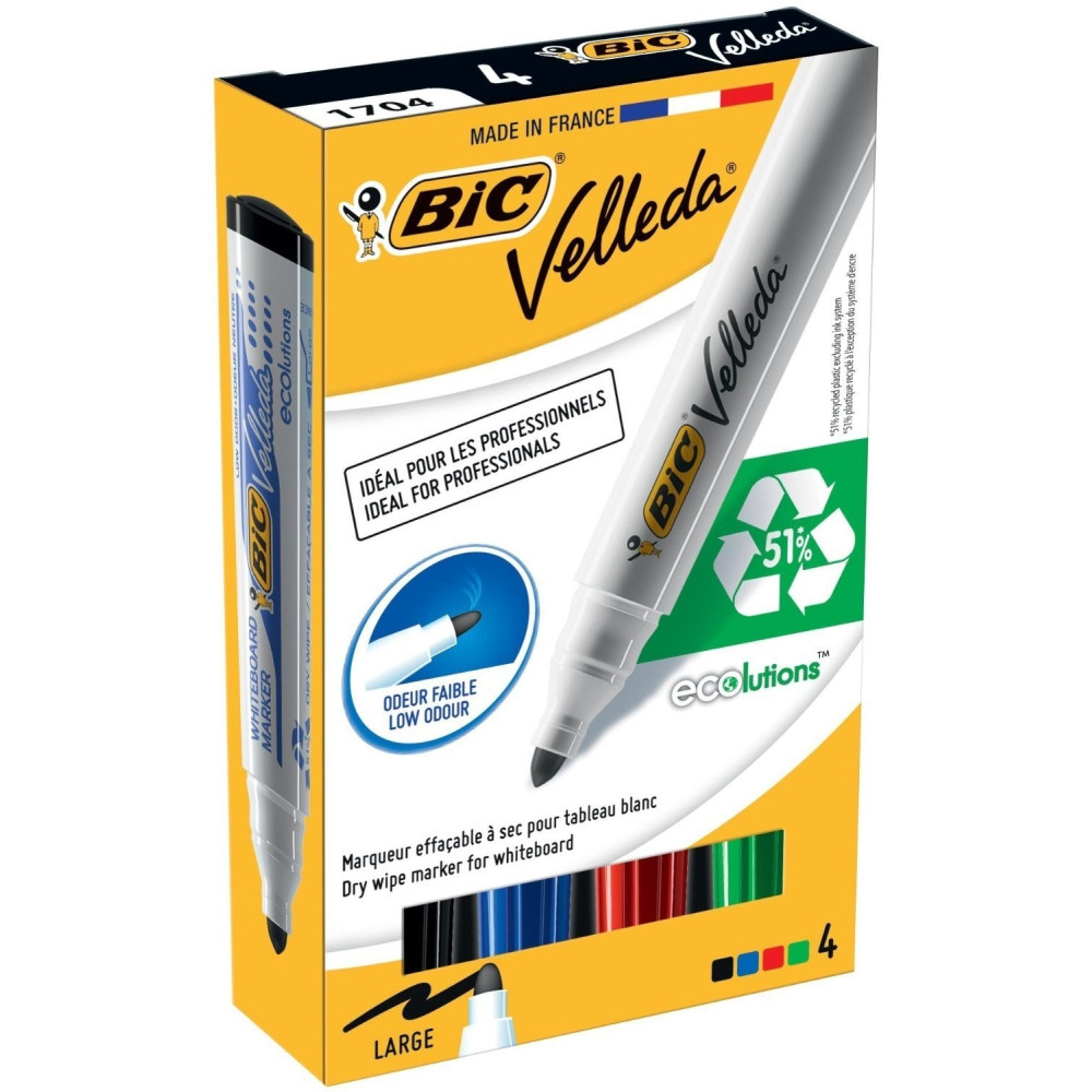 Pochette 4x Marqueurs effaçables BIC Velleda 1701 pointe ogive