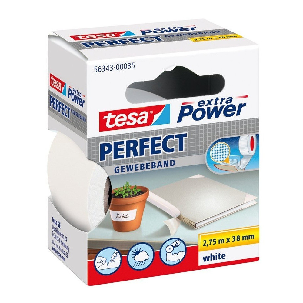 Ruban adhésif tissé Tesa Extra Power 2.75m x 38mm / Blanc