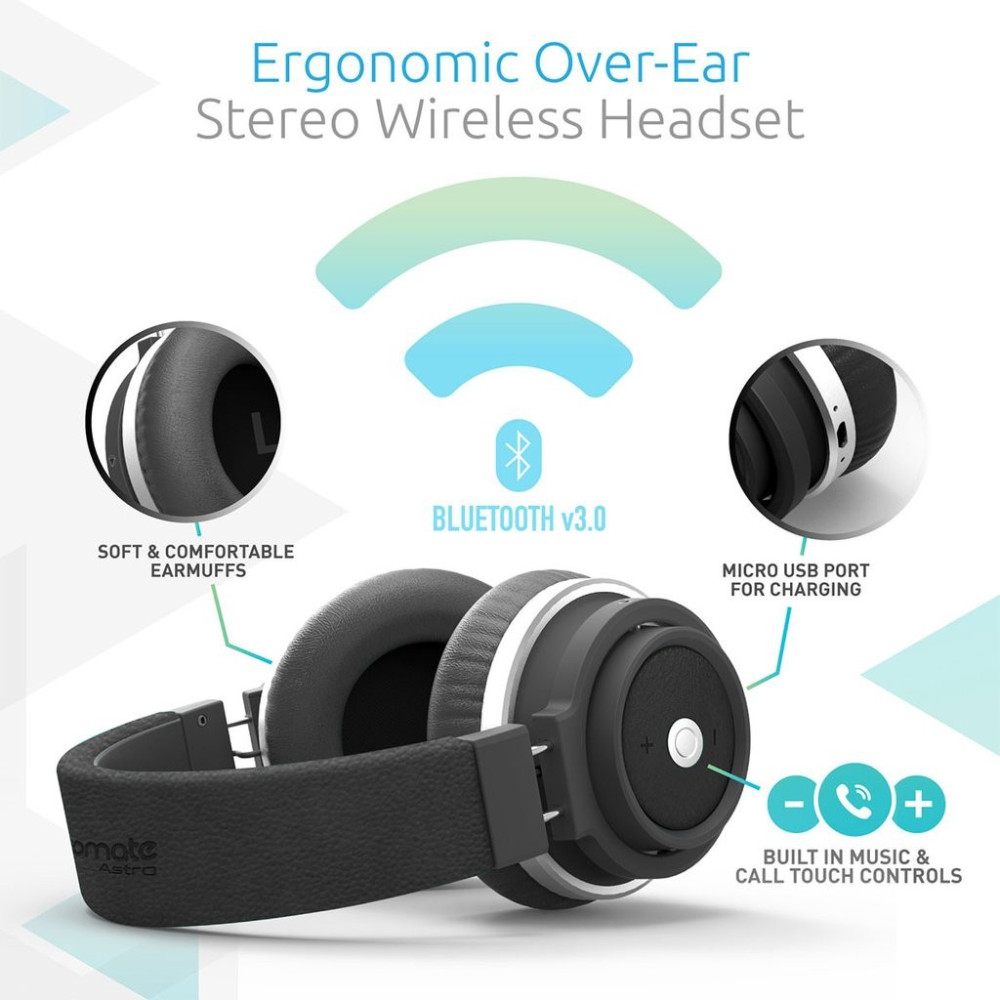 Casque Stéréo Bluetooth Sans fil Promate Astro / Noir