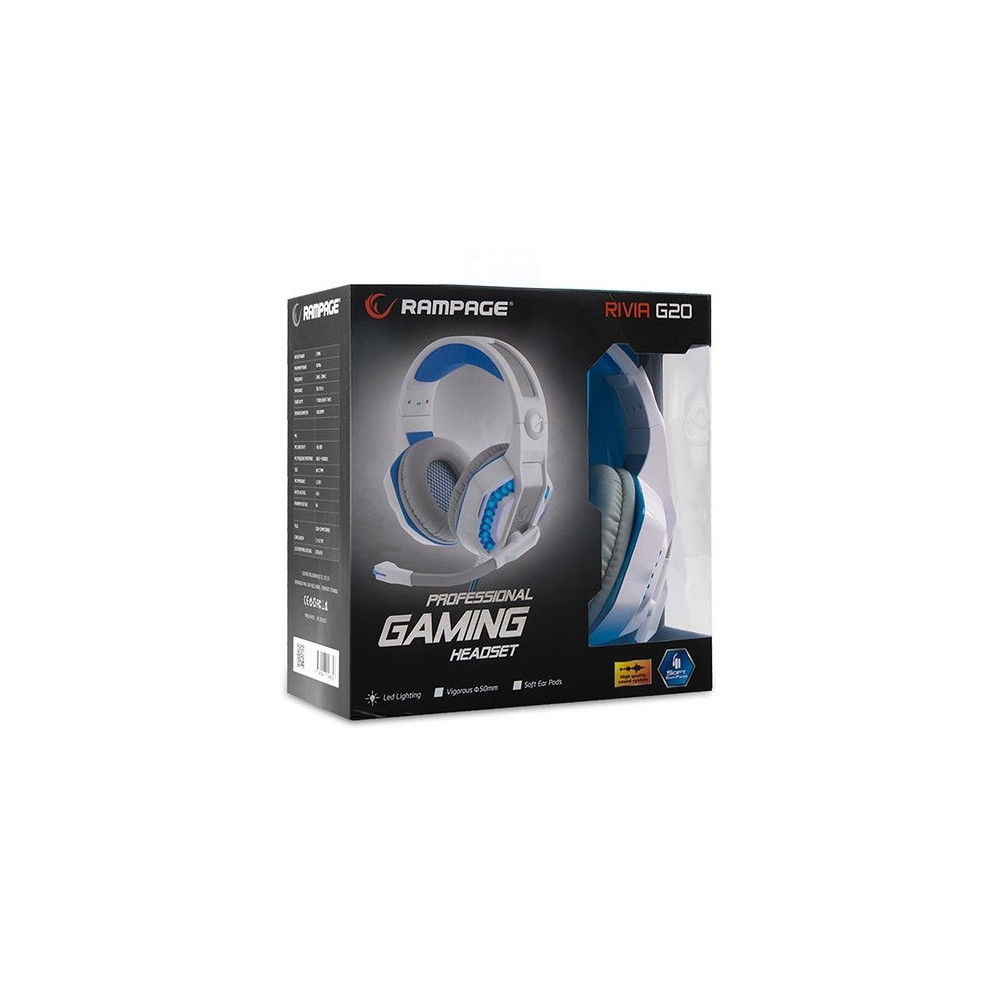 Casque Micro Gaming USB Snopy Rampage Rivia G20 / Blanc & Bleu