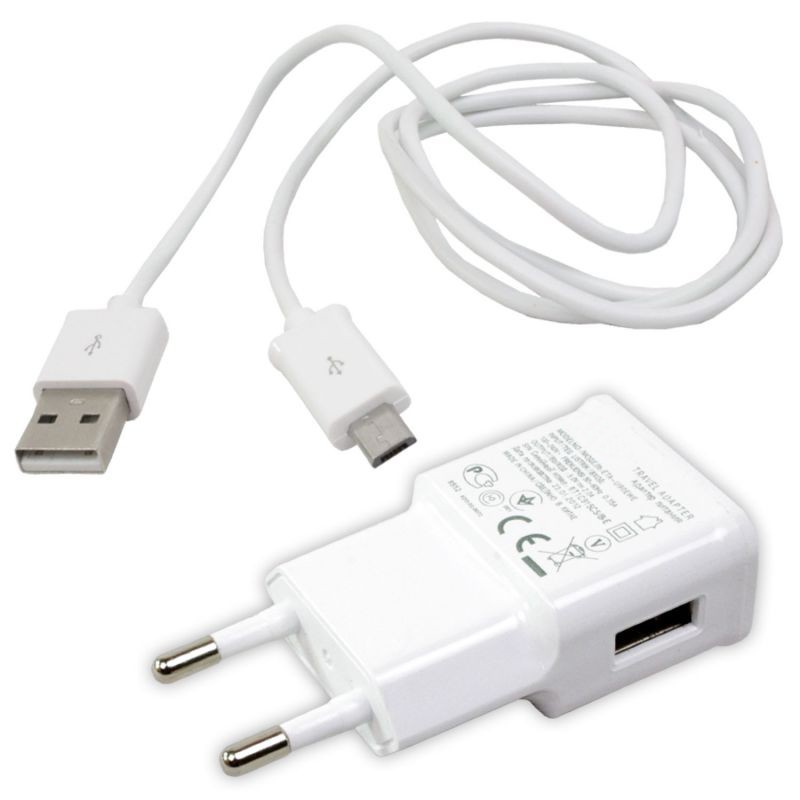 Chargeur 2en1 Micro USB pour Smartphone 2A / Blanc