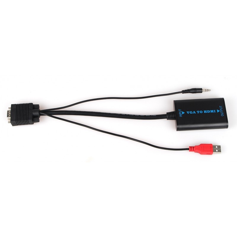 Adaptateur VGA Mâle vers HDMI Femelle avec Audio + USB