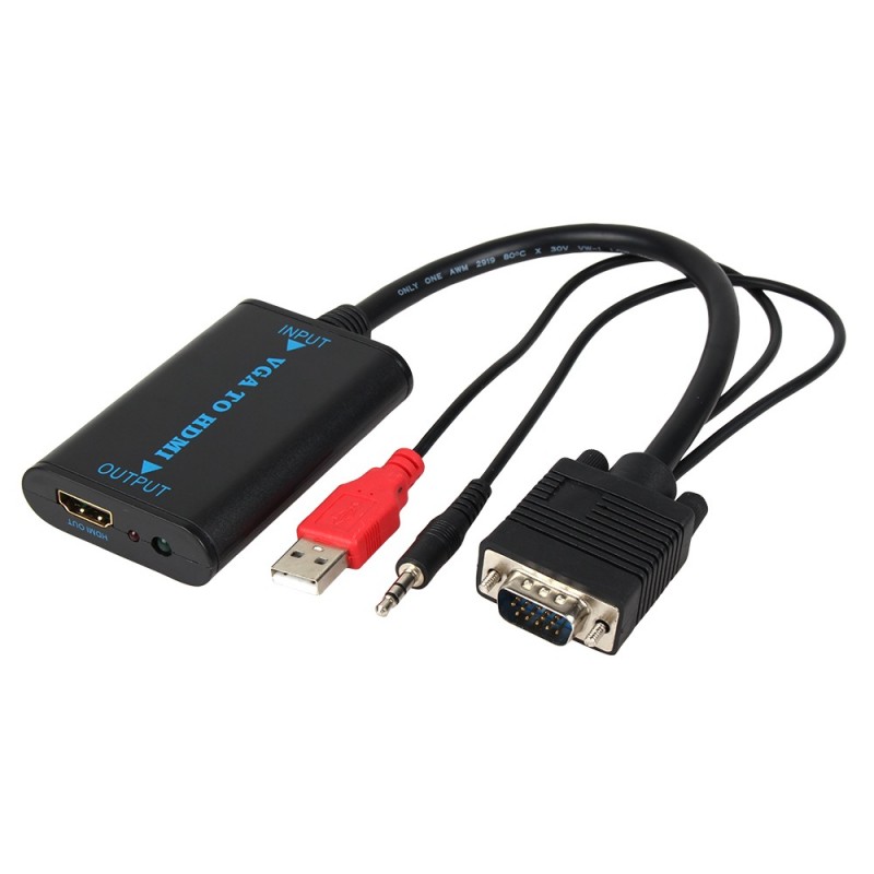 Adaptateur VGA Mâle vers HDMI Femelle avec Audio + USB