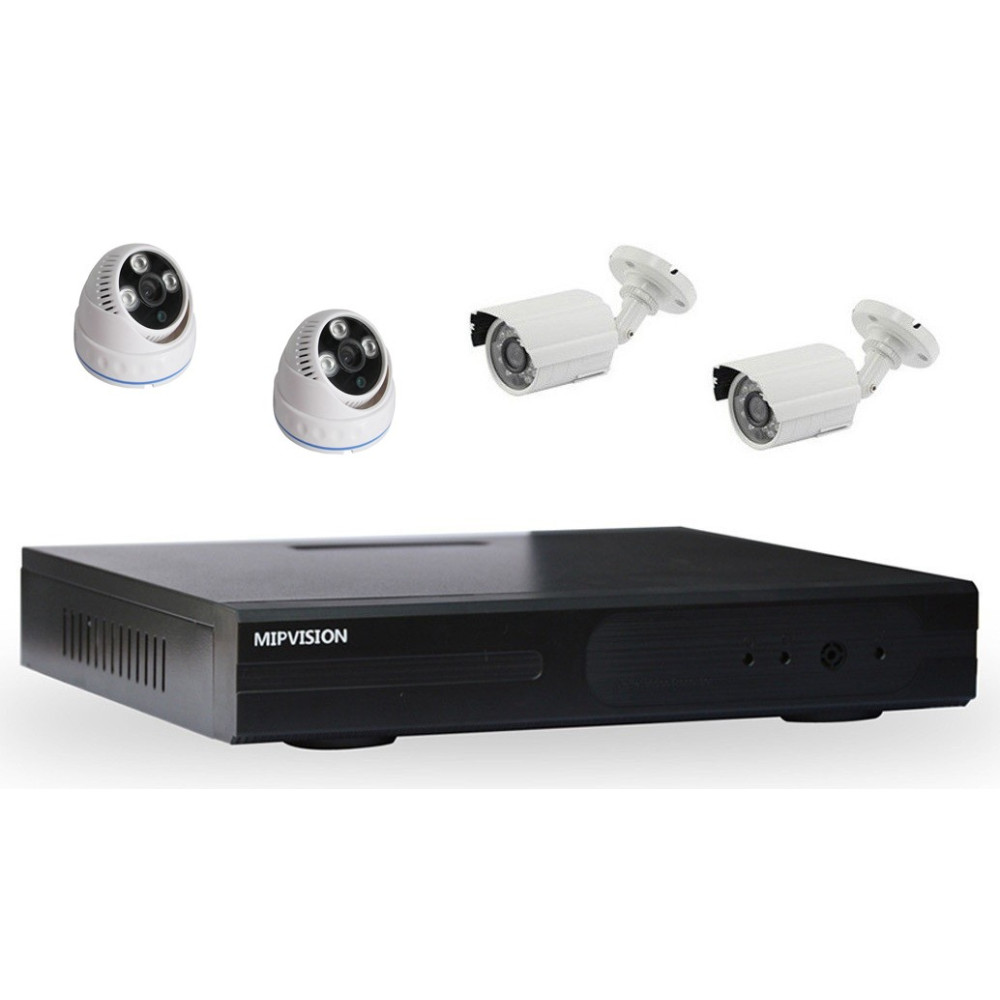 Kit DVR AHD 4 canaux + 2 Caméras Dôme + 2 Caméras Externes 1MP